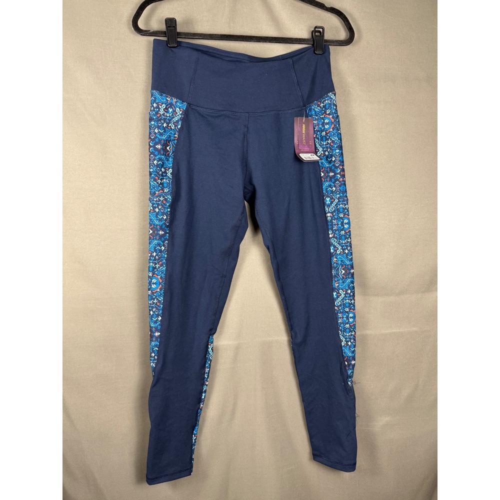 Z by Zobha Elevate Active Leggings Women M Navy Blue Patterned High Waist Pocket